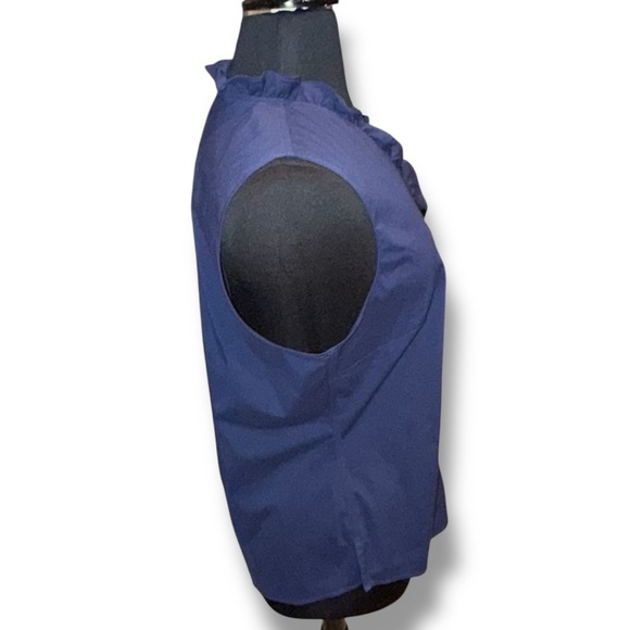 FOXCROFT Gwen Ruffle Non-Iron Stretch Button-Up Sleeveless Shirt Navy 18 - Picture 5 of 13